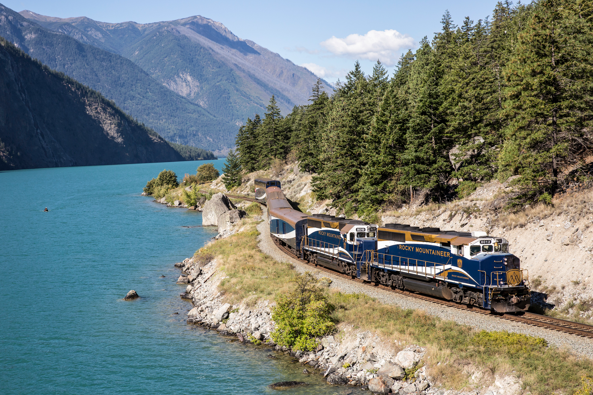 Rocky Mountaineer train exterior in Canadian Rockies