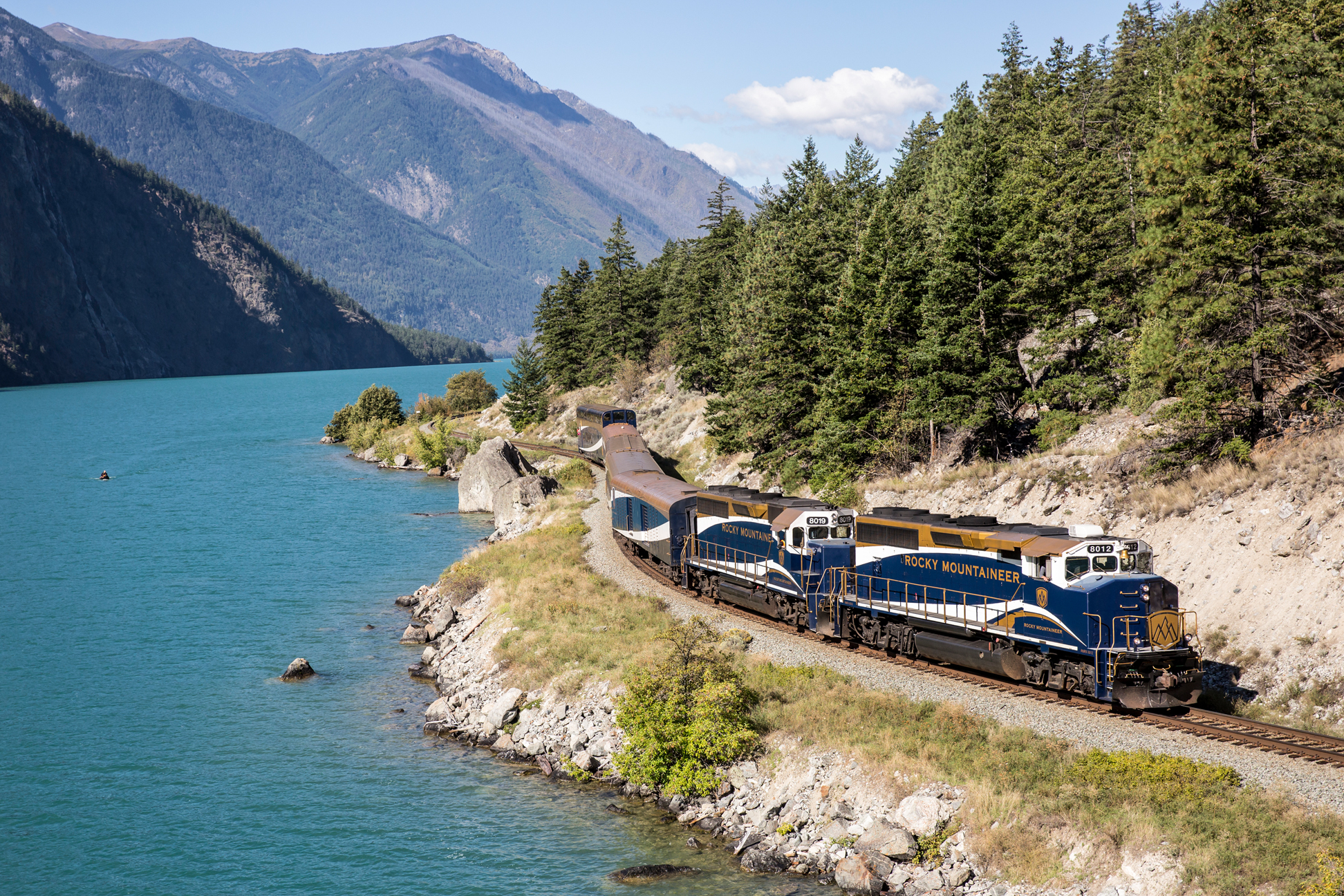 Rocky Mountaineer train exterior in Canadian Rockies