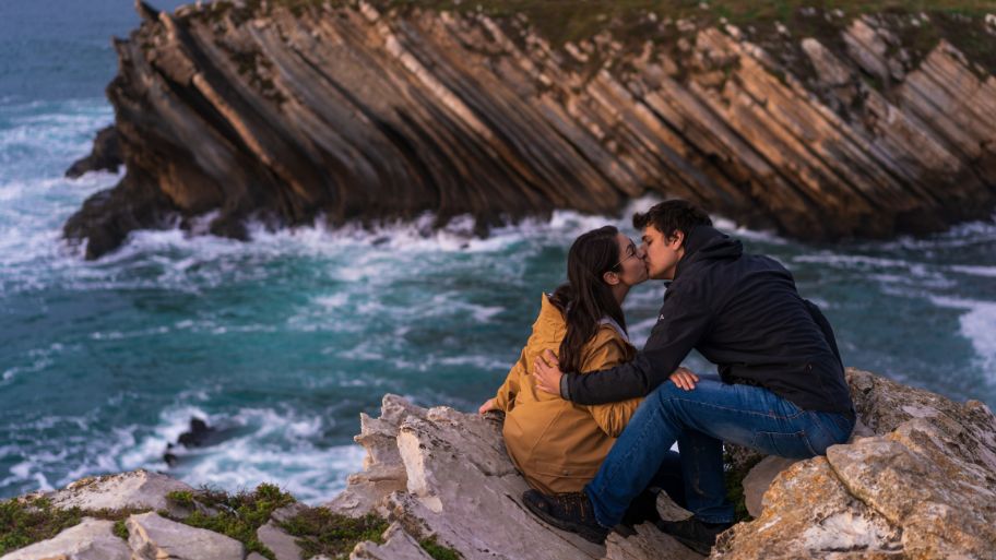 Couple Kissing by the Cliff in Baleal Island, Peniche, Portugal