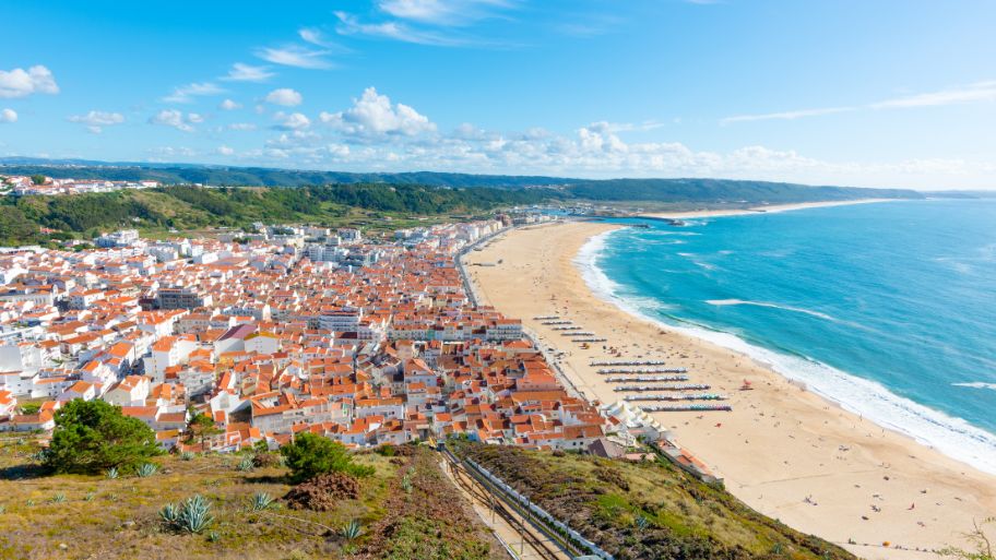 Nazare, Portugal Beach in Nazare, a surfing paradise town - Nazare, Portugal