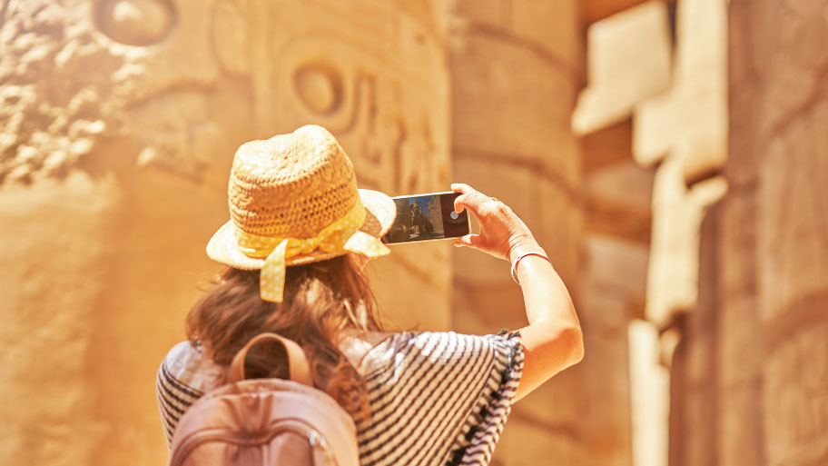 Tourist Woman in Karnak Temple in Luxor Egypt