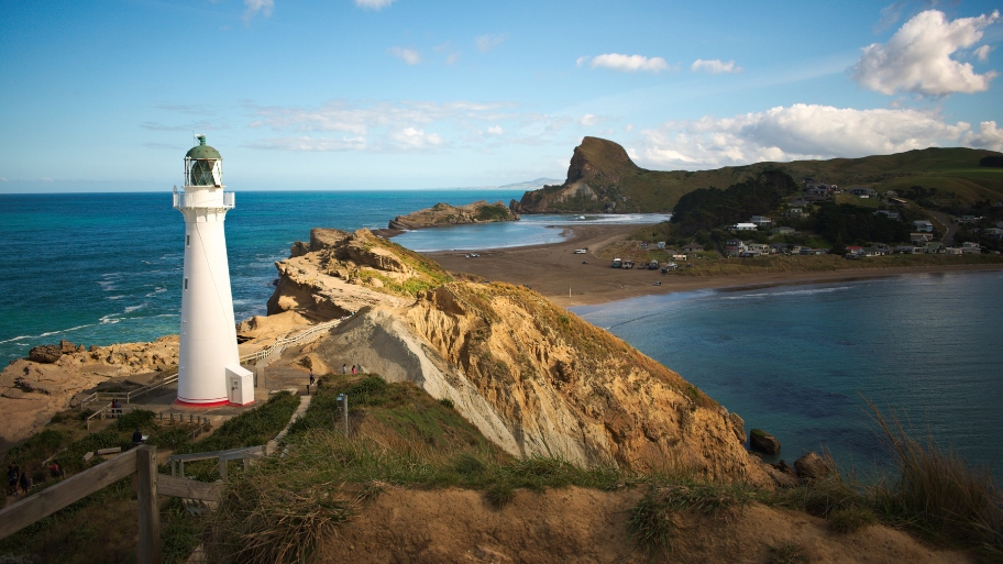 Aerial Shot of the Lighthouse at Castlepoint, New Zealand