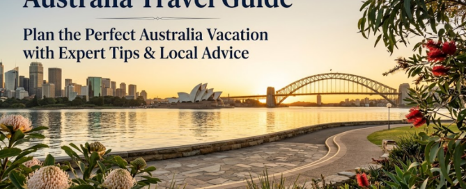 Australia Travel Guide cover featuring Sydney Harbour, the Sydney Opera House, and Sydney Harbour Bridge recommended by Allied Travel in Des Moines IA